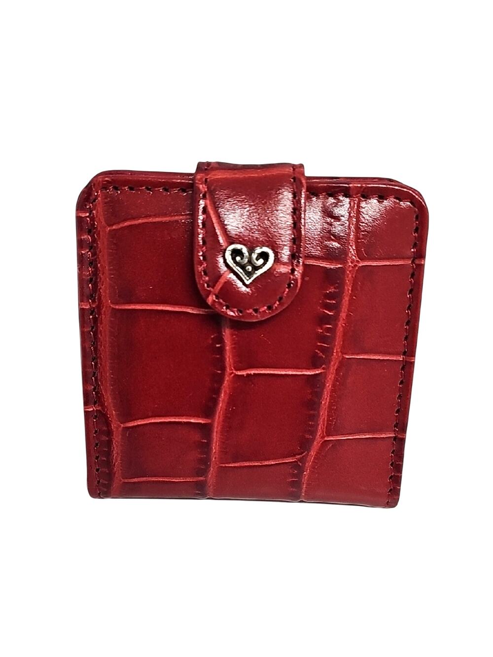 Brighton Red Croc-Embossed Snap Double Mirror Compact with Heart Accent 3" x 3"